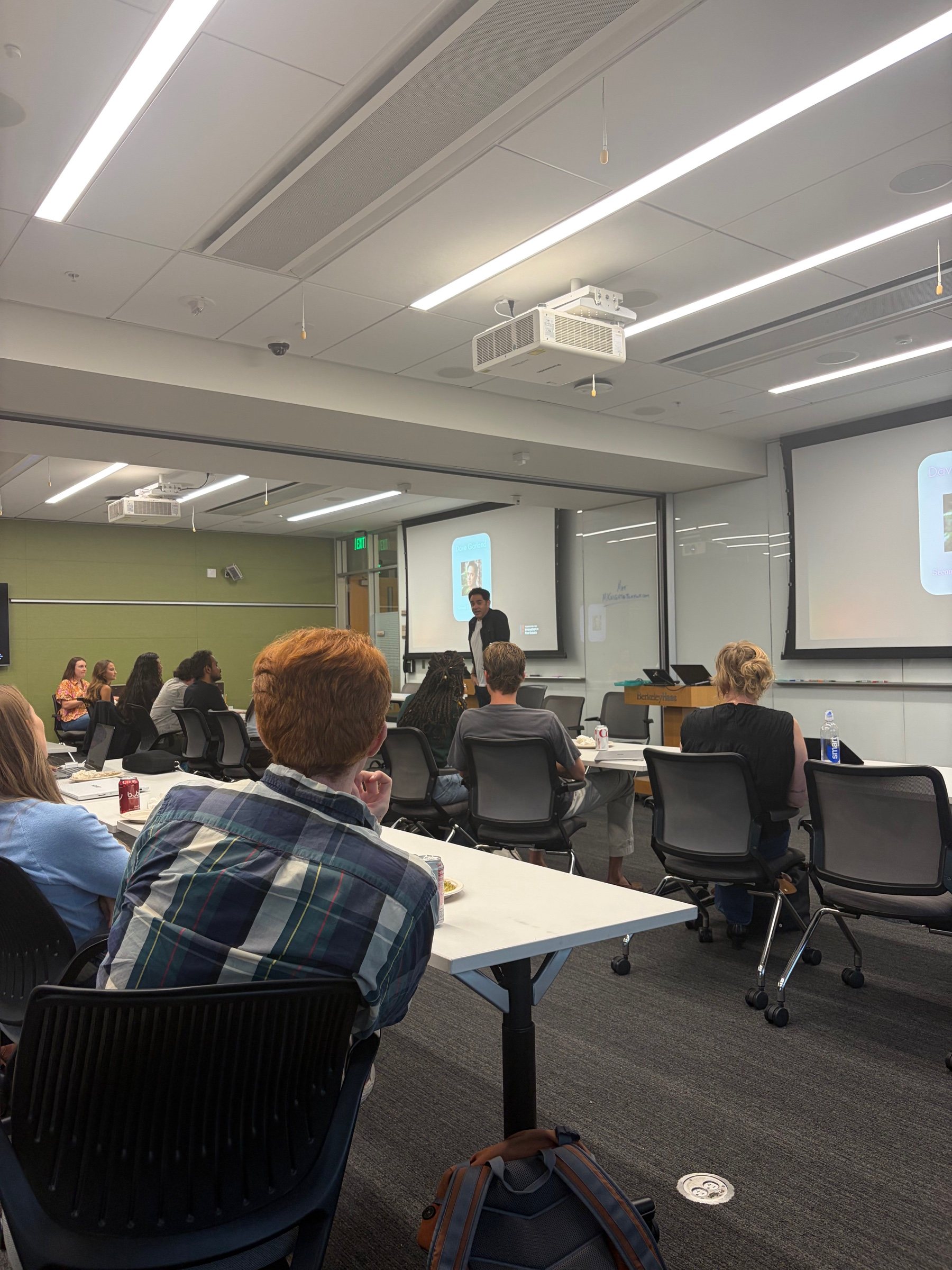 A guest speaker answering questions from Berkeley Haas students